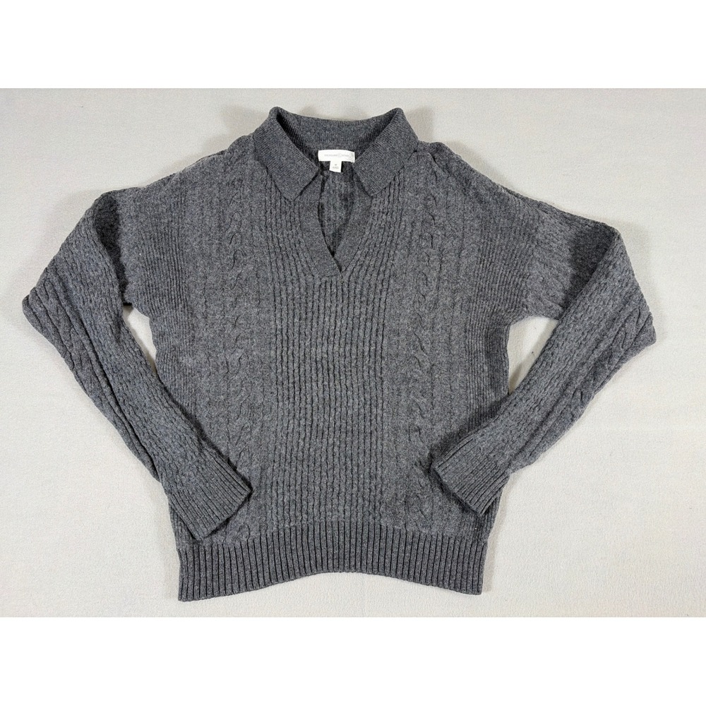 Treasure & Bond Merino Wool Blend Cable Knit Polo Sweater Gray Womens Medium